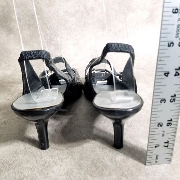 Predictions Womens 70965 Size 6 Black Croc Print Slip On Peep Toe Slingback Heel - Picture 5 of 10